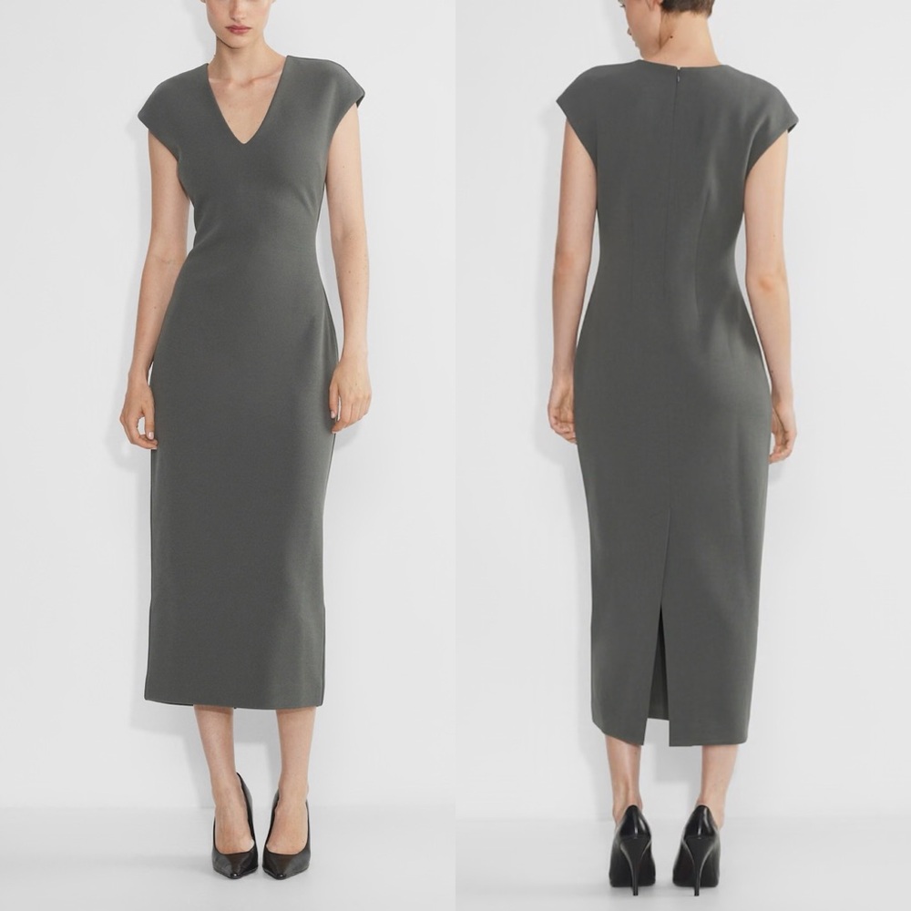 Aritzia Olive Gray V-Neck Midi Dress